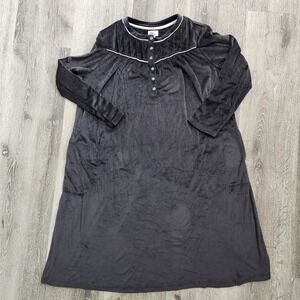 Aria Collection Womens Black Velour Nightgown Long Sleeve Pockets Large